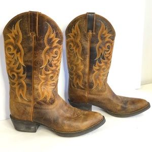 Justin Embroidered Distressed Leather Boots